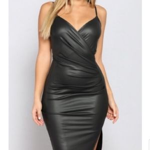 Faux leather dress with front slit!